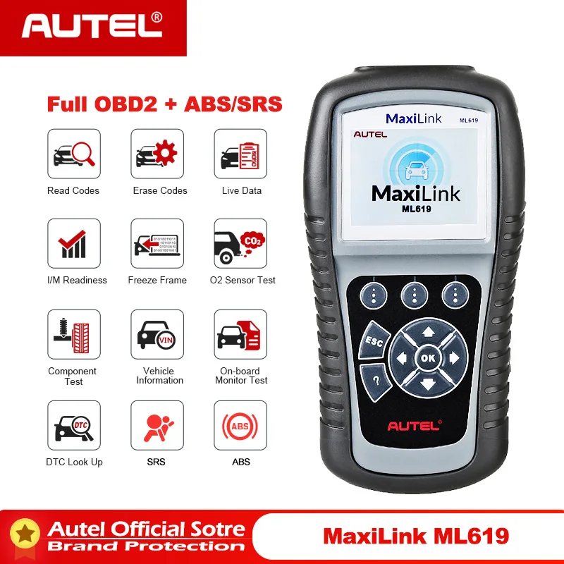 

Diagnostic tool Autel MaxiLink 619 OBDII code reader For ABS/SRS system Automative scanner Turns off warning light etc.