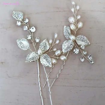 

Jonnafe Silver Color Leaf Hair Pins Set Freshwate Pearls Bridal Hair Jewelry Wedding Accessories Handmade Women Headpiece