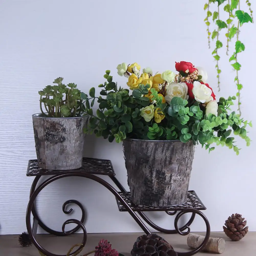 

Withered Wood Bark Anti-corrosion Wooden Flowerpot Iron-made Stump Flowerpot Galvanized Planter 2 Sizes