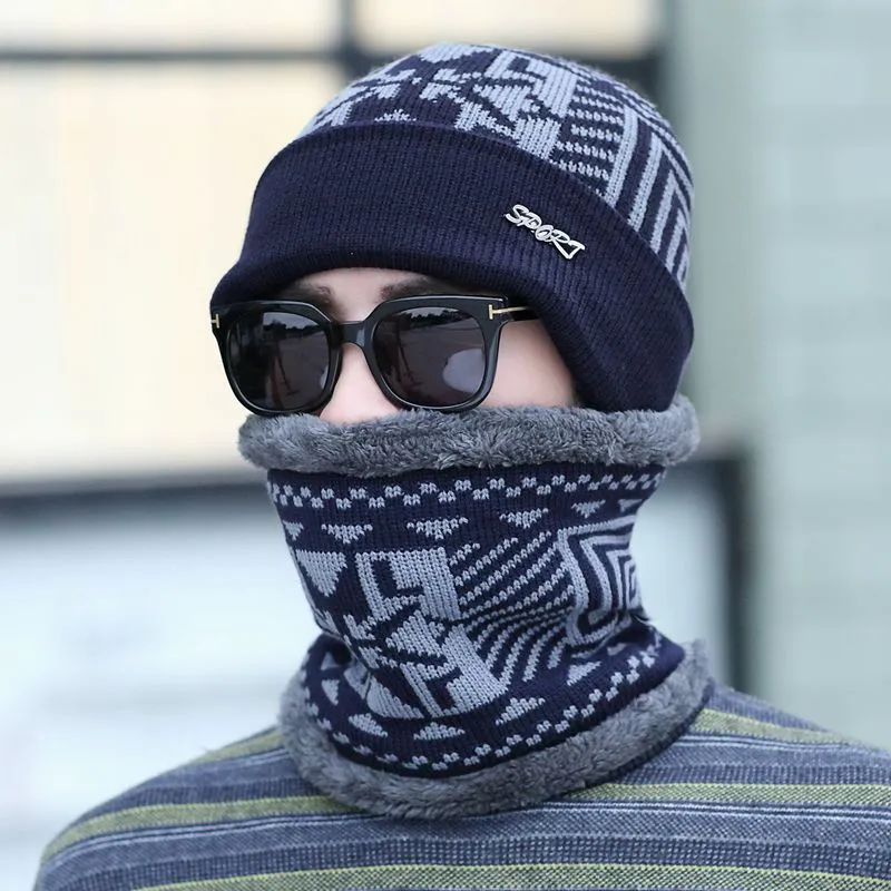 men female warm winter cap scarf twinset thick cloth knit hat windproof thermal scarves keep warm sets winter fashion