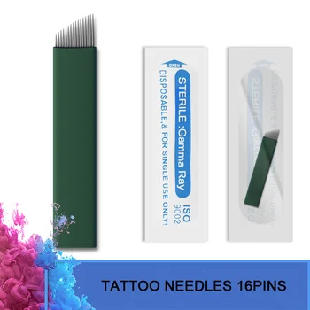 

50pcs Microblading Blades Disposable Sterilize 16Pins Needles For Stainless Steel Permanent Makeup Needle For Tattoo Manual Pen