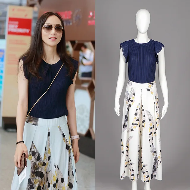 Special Price Wholesale & Retail 2018 New Blue Chiffon Vest + Culottes Women Two-piece Suit Free Shipping Special Price Wholesale & Retail 2018 New Blue Chiffon Vest + Culottes Women Two-piece Suit Free Shipping