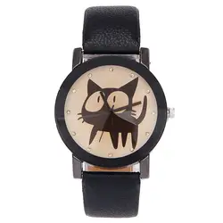 Мода 2019 Повседневное кошка узор кристалл часы искусственная кожа кварцевые наручные часы подарок montre femme A4