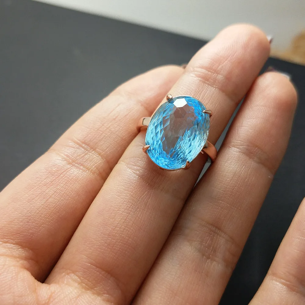 

FLZB ,Top quality sky blue perfect design bird's nest cut ov 12*16 charming ring natural gemstone 13.5ct Christmas gift for girl
