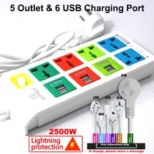 3 м Удлинительный кабель 5 выход и 6 usb порт для зарядки с ЕС Великобритании и США Тип
