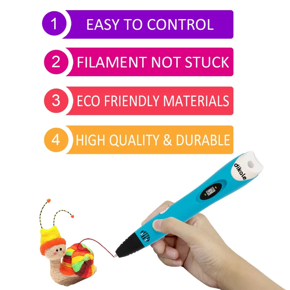 Dikale-Stylo d'impression 3D avec filament PLA, stylo à dessin à gribouiller, cadeau pour enfants et adultes, USB, 7e génération