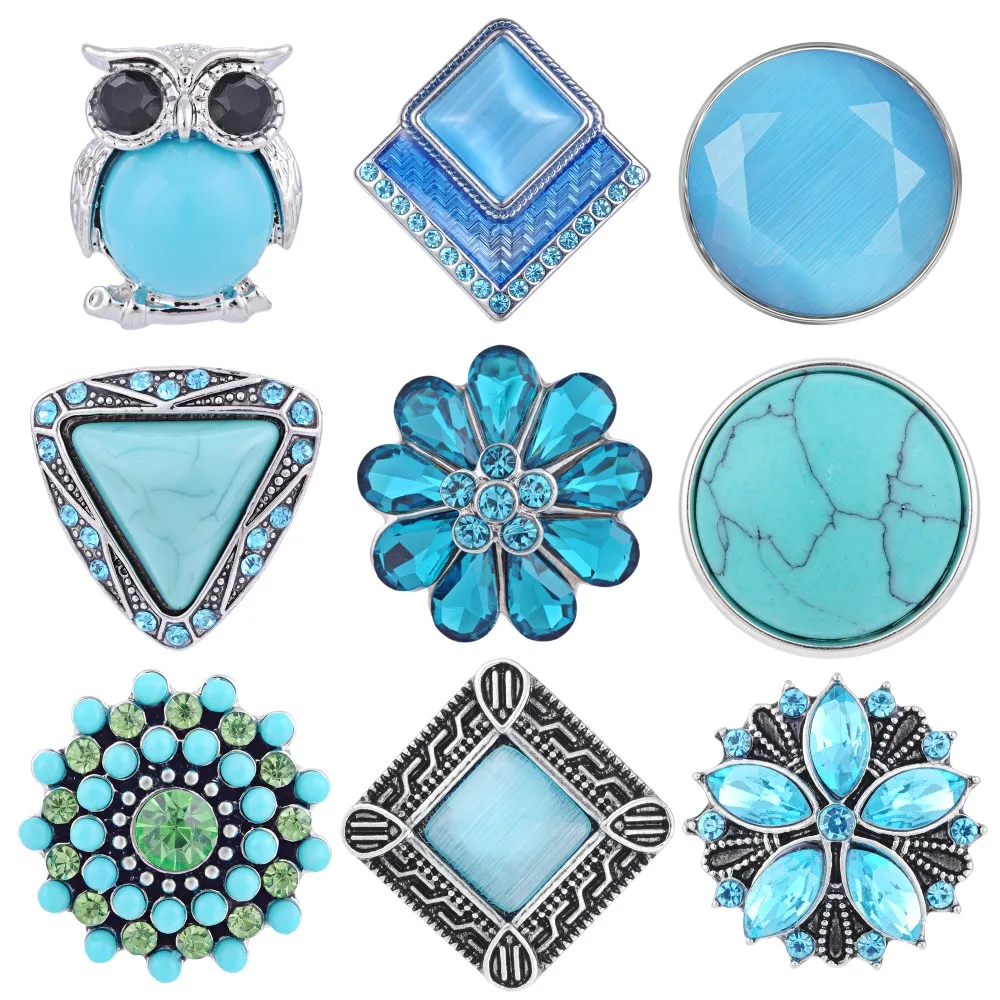 

10pcs Newest Styles Lake Blue Snaps Mix Pack 18mm GingerSnaps Snap button Charms Snap Jewelry VN-1981