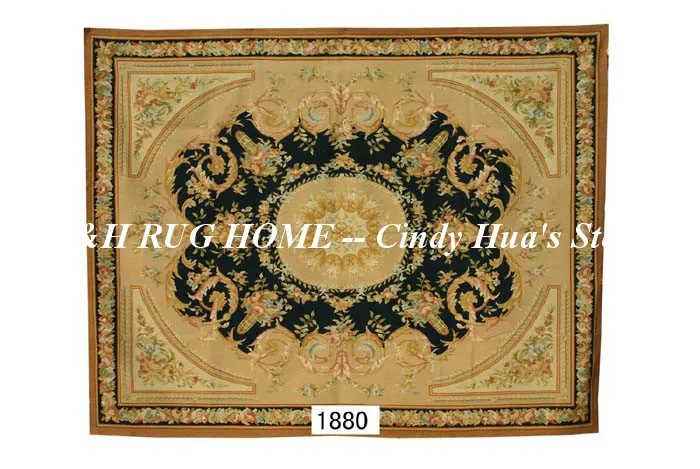 Бесплатная доставка 8 'x 10' Aubusson коврики черный бежевый medallian aubusson для