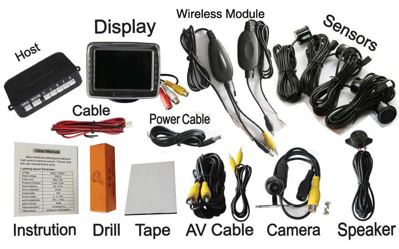 

security 602-W wireless rearview system with 3.5'' TFT LCD monitor+4pcs 22mm ultrosonic sensors car video parking sensor system