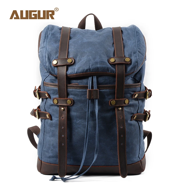 

AUGUR New Travel Backpack For Men'S Women Canvas Leather Drawstring Backpack 17 Inch Big Capacity Travel bag Laptop Bagpack man