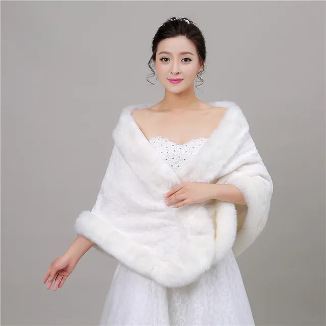 Best Product Soft Faux Fur Wedding Wrap Coat Bolero Bridal Accessories Cape Cloak Shawls Scarves Stock Shoulder is 42cm