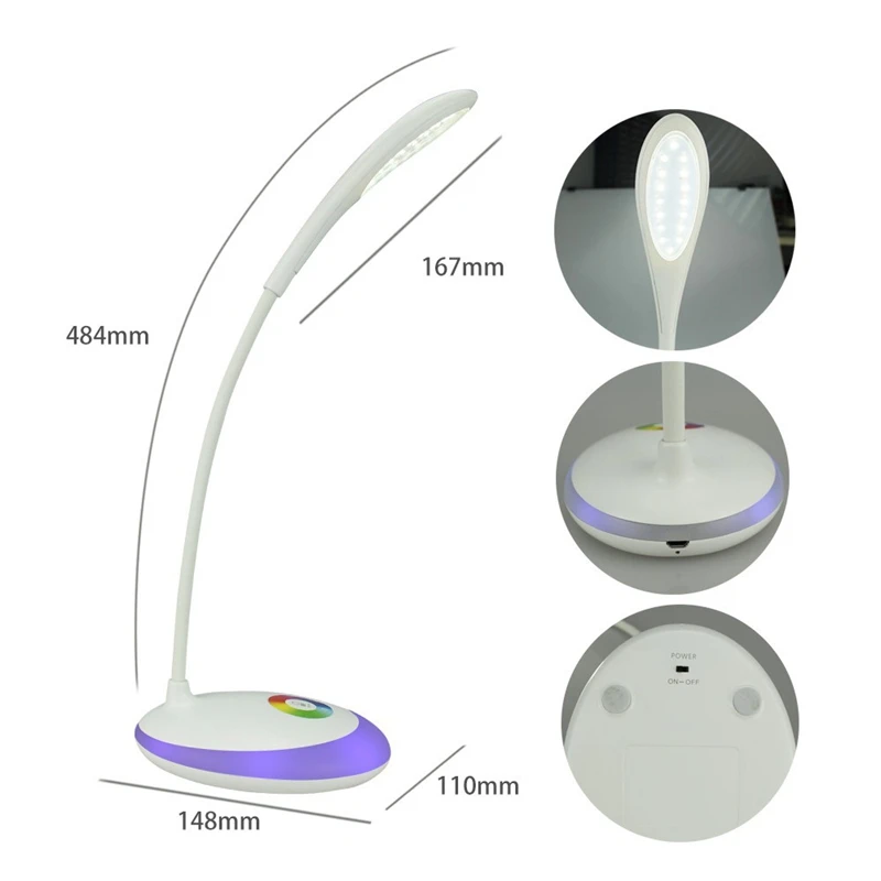 Живой цветной перезаряжаемый светодиодный Настольный светильник с сенсорным управлением, регулируемая яркость, мульти-углы, Детский Светильник для чтения с защитой глаз