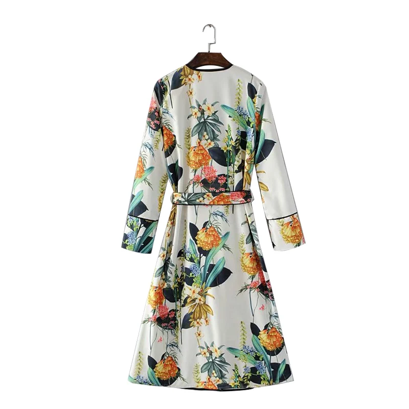 Летние топы Элегантная блузка длинное кимоно кардиган 2019 цветочный принт пояс