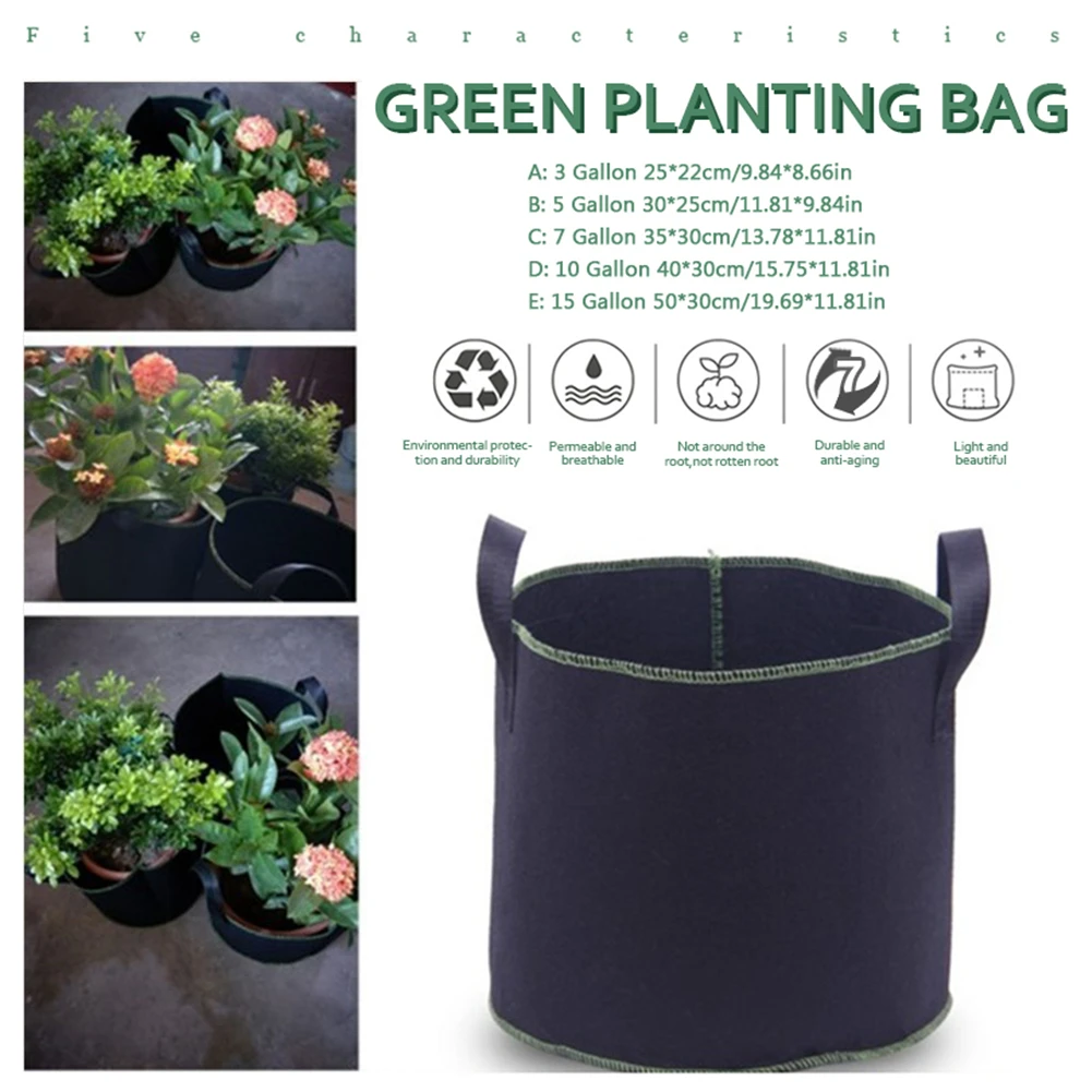 3/5/7/10/15 Gallon Black Thickening Fabric Pot Plant Pouch Root Container with Handles Smart Pots Ideal for Plants Growing decorative indoor flower pots