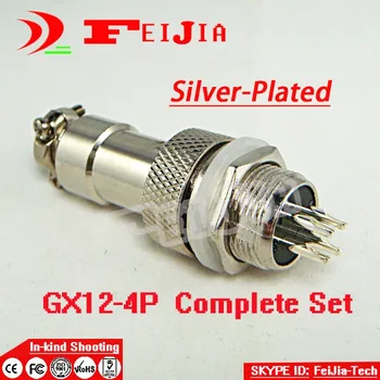 

10set/pack 4 Pin 12mm [siver-plated] Wire Panel Connector kit GX12-4P Socket+Plug,RS765 Aviation plug interface free shipping