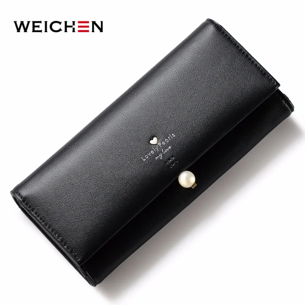 

WEICHEN Fashion Women Long Wallets Female Multi Card Slots PU Leather Solid Color Money Handheld Purse for daily use