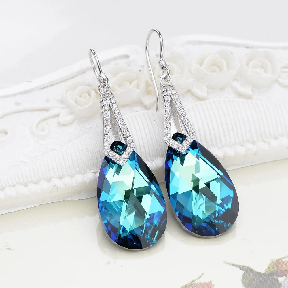 

Tuliper 925 Sterling Silver Teardrop Bridal Earrings Austrian Crystal Wedding Earrings For Party Jewelry