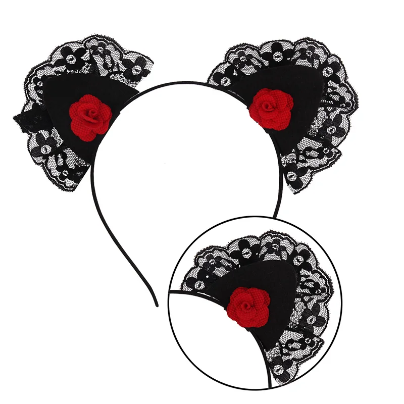 Candygirl 1 шт. Новый стильный черный кружевной ободок для волос с кошачьими ушками