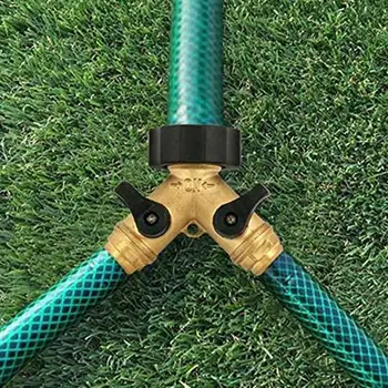 

Heavy Duty Brass Garden Hose Splitter Y Valve 2 Way Connector EU Standards 9.8*7.5*5cm for Outdoor Faucet Garden Watering