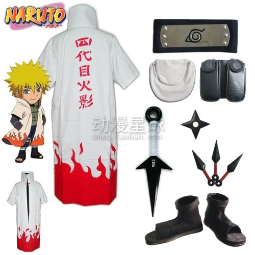 

Free DHL Shipping Naruto Namikaze Minato Cosplay Costume Yondaime Hokage Uniform Ninja Clothes Props Headband Full Set