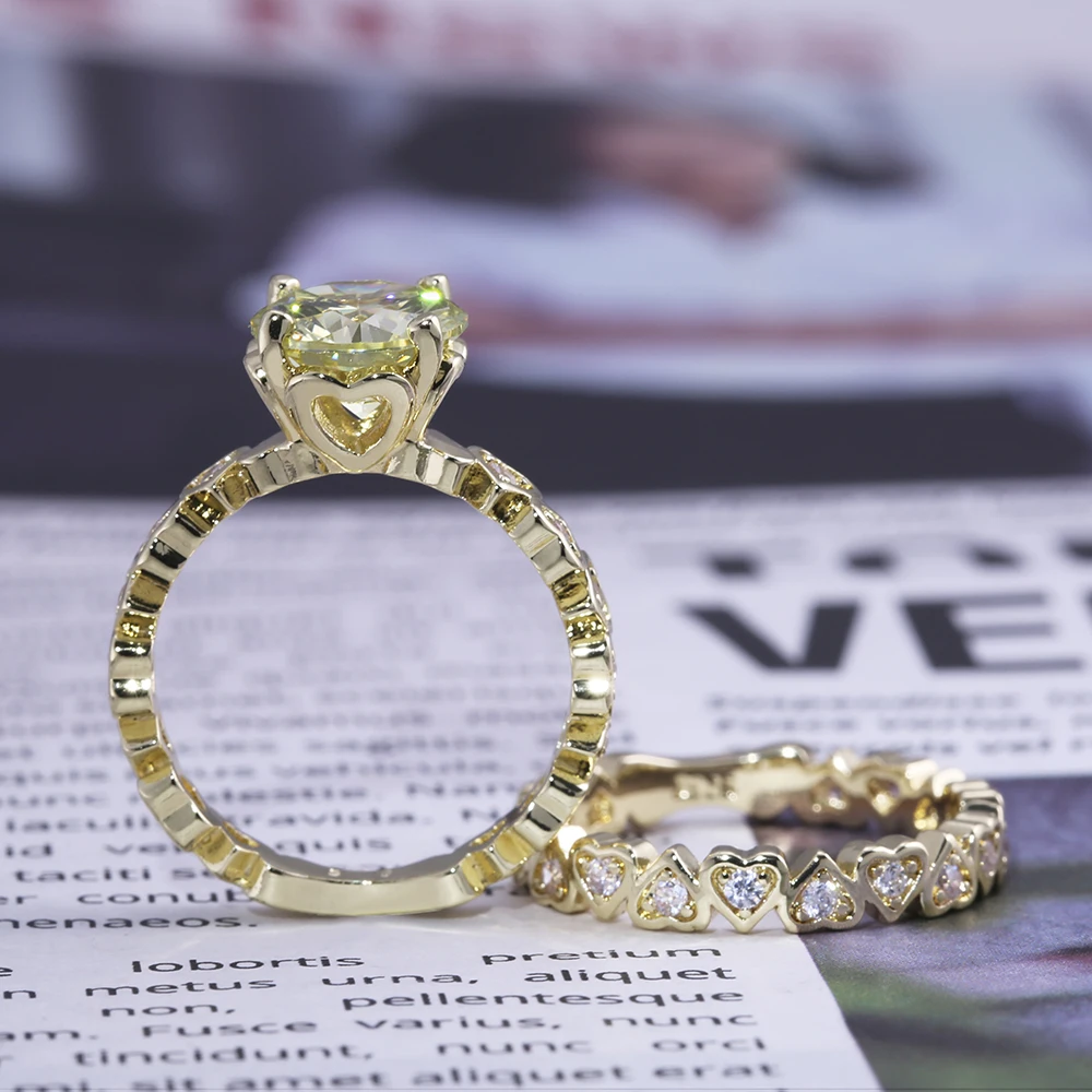 Huitan, роскошные комплекты обручальных колец из 2 предметов, романтическое кольцо в форме сердца с ослепительным Оливером, зеленым кубическим цирконием и камнем