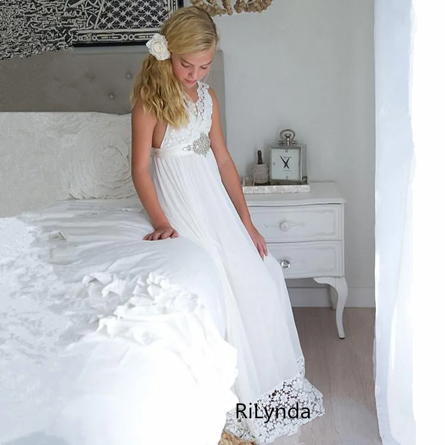 

First Communion Dresses White A-Line Long Sleeves Lace Back Zipper Lace Flower Girl Dresses Vestido Daminha Casamento Longo Hot