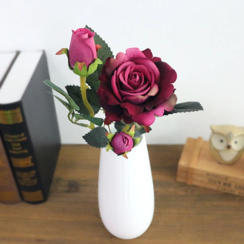 JAROWN Artificial Flannel Ruyi Rose Simulation Fake Flowers Branch Wedding Decor Home Office Decoration Silk Flower (10)
