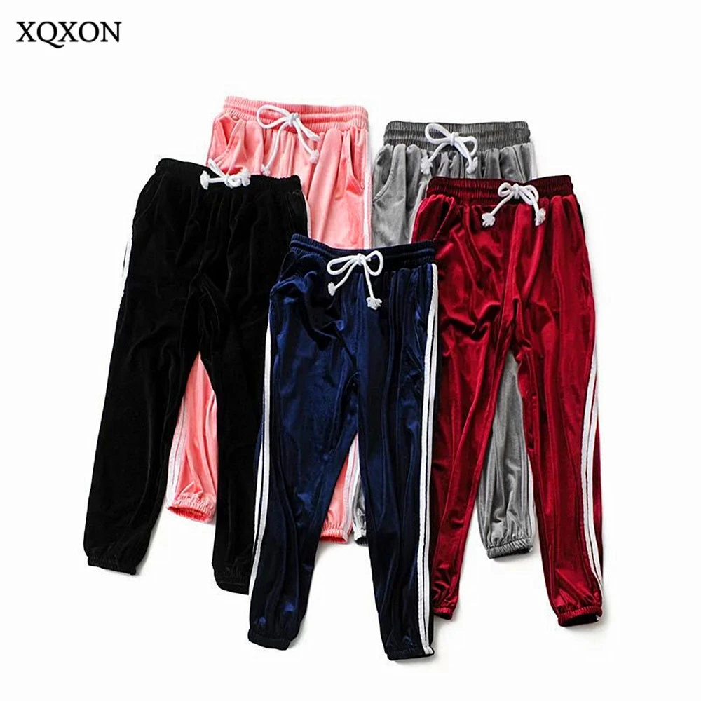 Pantalones harén de terciopelo para mujer, pantalón de chándal a rayas  laterales, de cintura alta, con cordones, informales, para otoño,  2019|women trousers|striped harem pants womencasual pants women - AliExpress