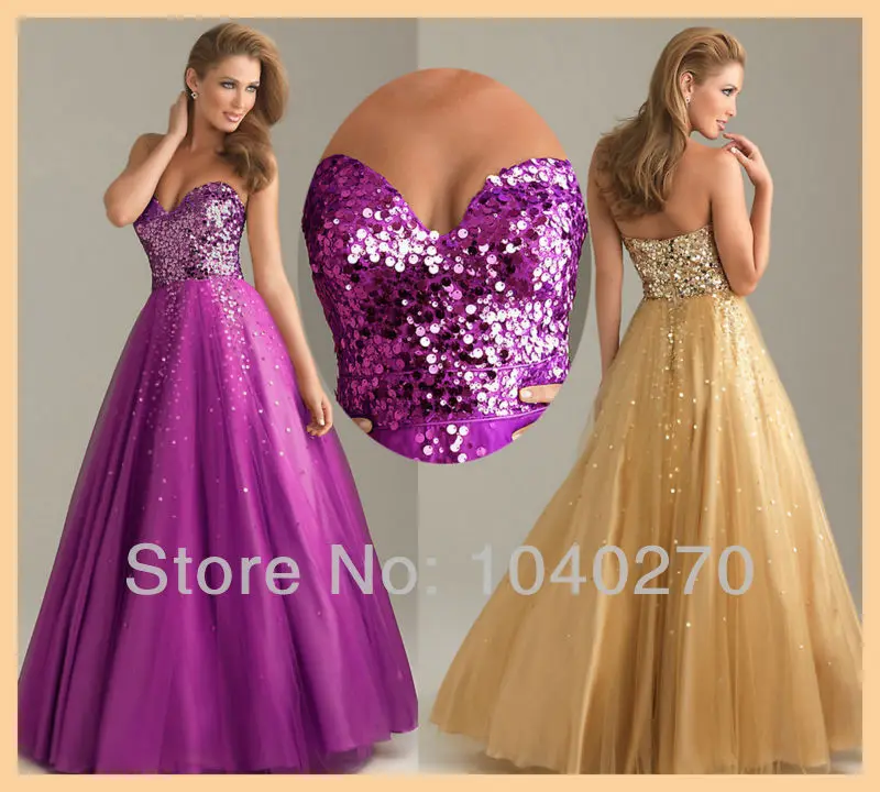 gold and purple prom dress