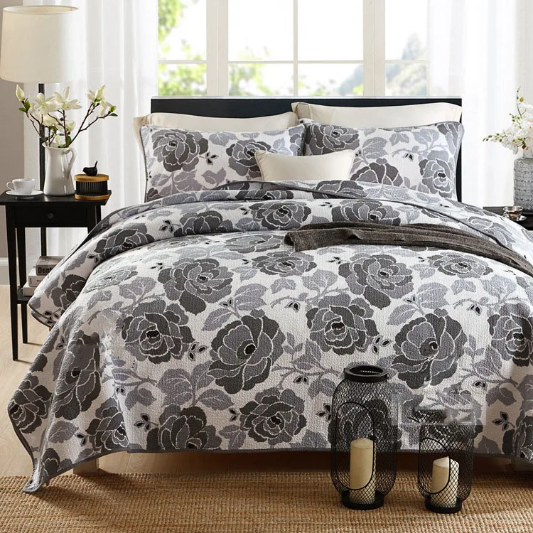 Waliicorners Gray Quality Bedspread Quilt Set 3PCS Coverlet Washed Cotton Quilts Quilted Bed Cover Sheets Pillowcase King Queen Size Bedding 7 4448587736_1888348385
