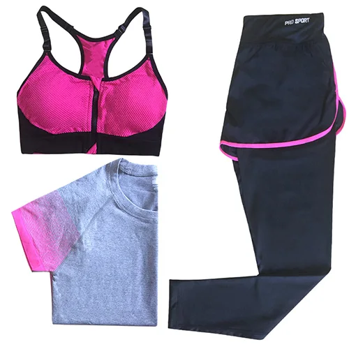 YD, Новое поступление, 3 шт., женский спортивный комплект для йоги, тренажерный зал, бег, спортивная одежда, костюм для фитнеса, йоги, одежда для тренировок - Цвет: pink