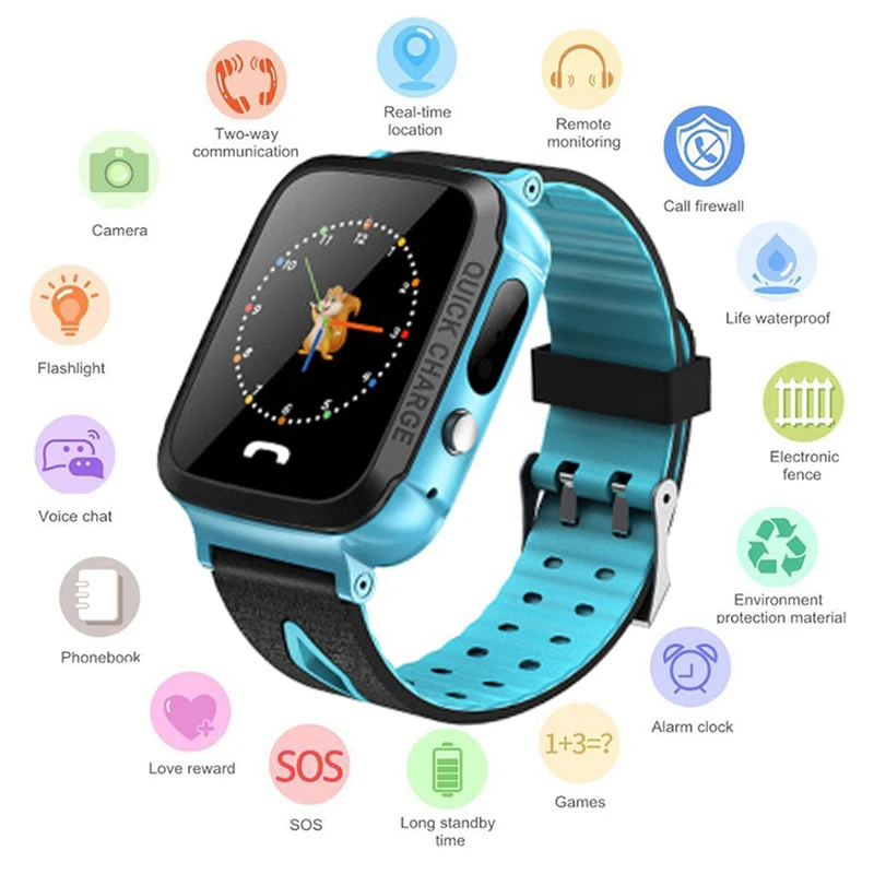 

GEJIAN Children's Watch Anti-Lost LBS Positioning Alarm Clock Waterproof Photo Flashlight Lighting Children's Watch Card Phone