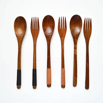

Dinner Scoop Forks Wooden Forks Scoop Dinnerware Set Long Handle Japanese Minimalist Tableware Manual Tangled Lines Salad Forks