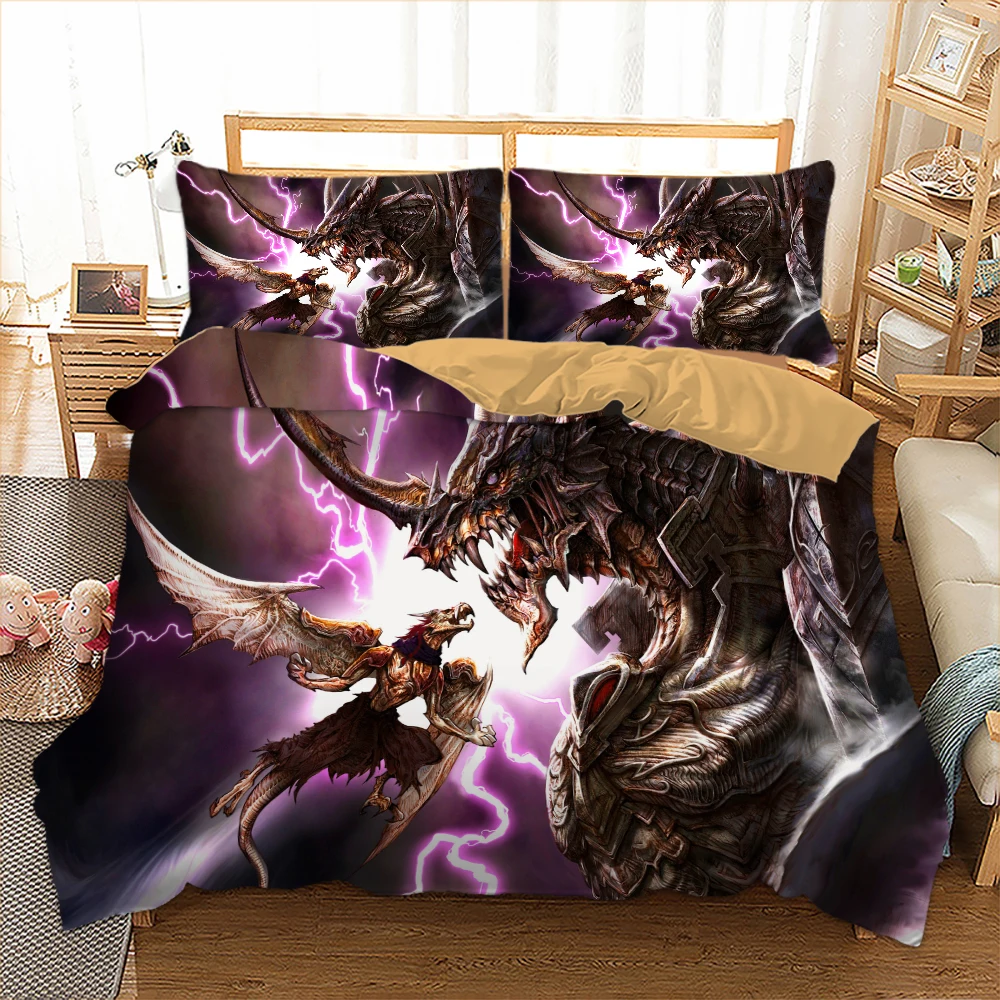 

3D Bedding Set Fly Dragon War Duvet Cover Bedclothes Twin queen king size 3pcs Home Textiles