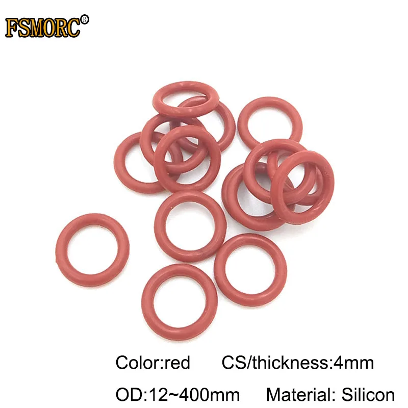 

RED silicon o-rings OD12mm~400mm*4mm Thickness Food Grade Seals no poison Heat Resistance O Ring Seals Gaskets