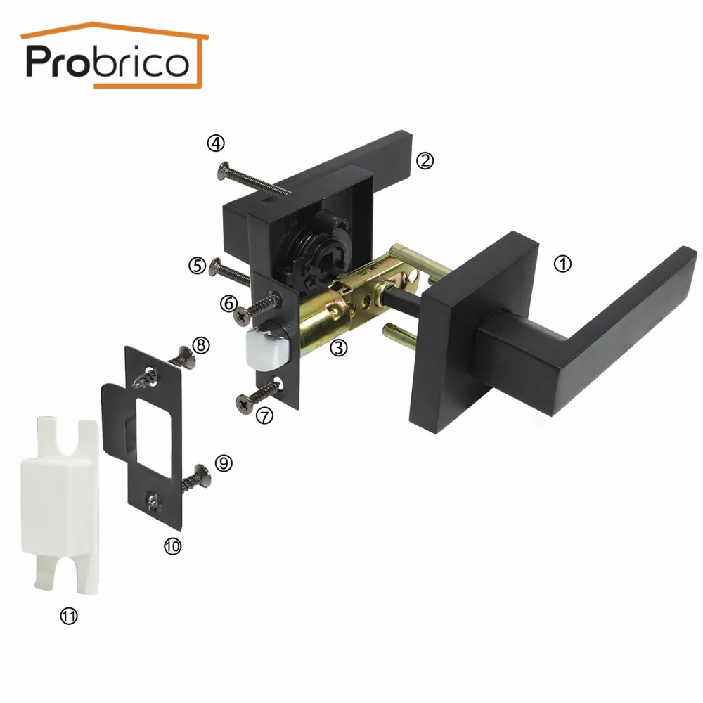 Probrico черная дверная ручка для ванной, квадратная дверная ручка для спальни, замок без ключа, замок для прохода, нержавеющая сталь, межкомнатные двери, фурнитура