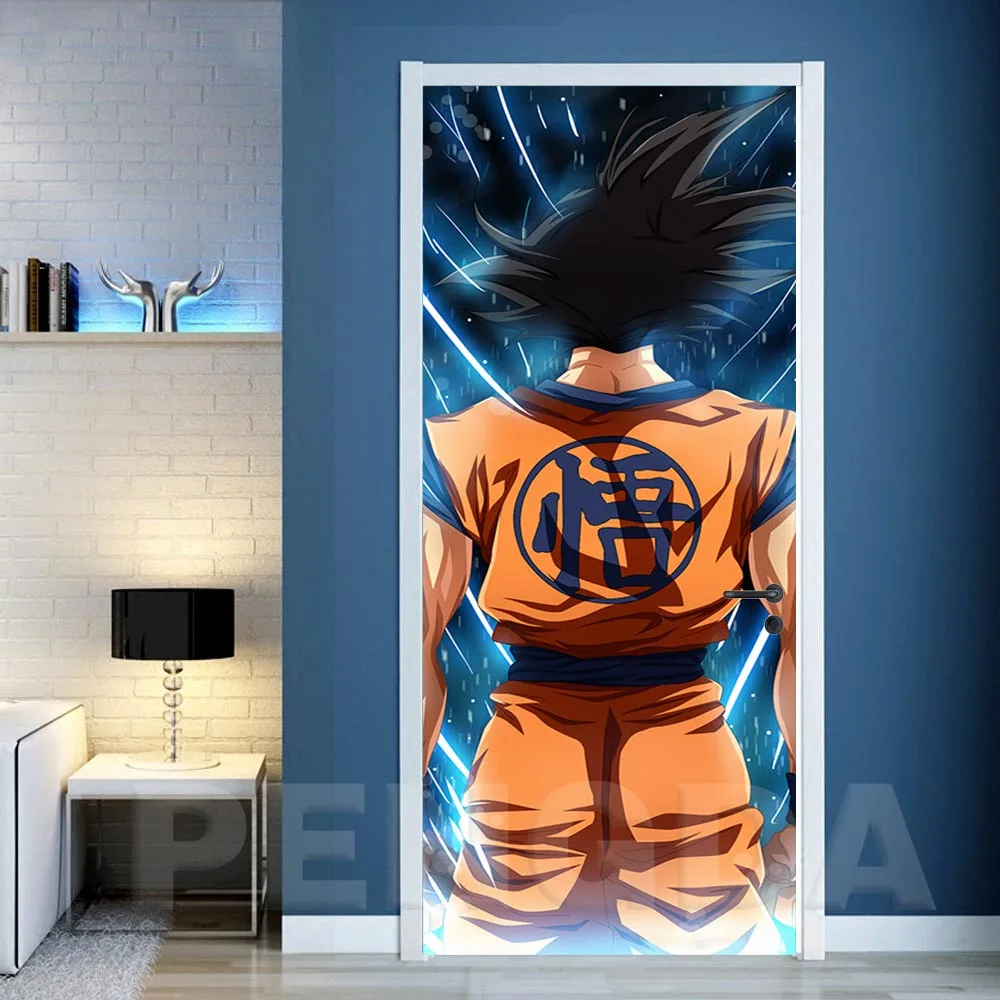 

3D Door Sticker Self Adhesive Animation Dragon Ball Picture Decal Home Decoration Paper For Living Room Waterproof Print Artwork