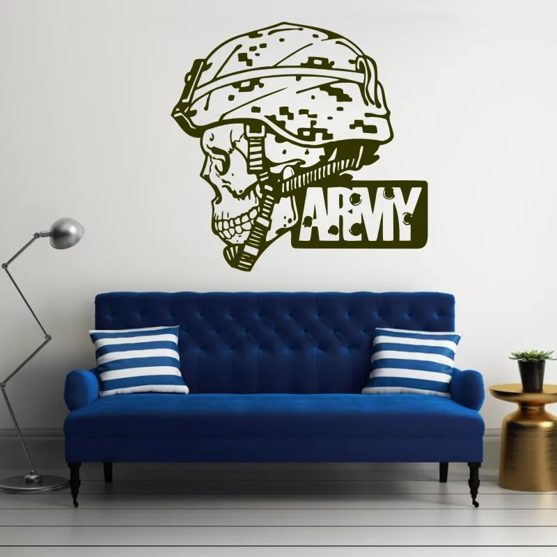 

Hot Sale Big Army Military Soldier Skull Camo Decals Army Man Protrait Popular Wall Mural Home Decorative Vinyl Wallpaper Y-653