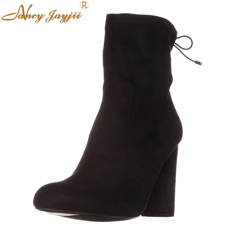 

Winter Women Adult Boots Ladies Shoes Ankle Zipper Round Toe Lace-Up Super High Square heels Concise Fashion Nancyjayjii 2019
