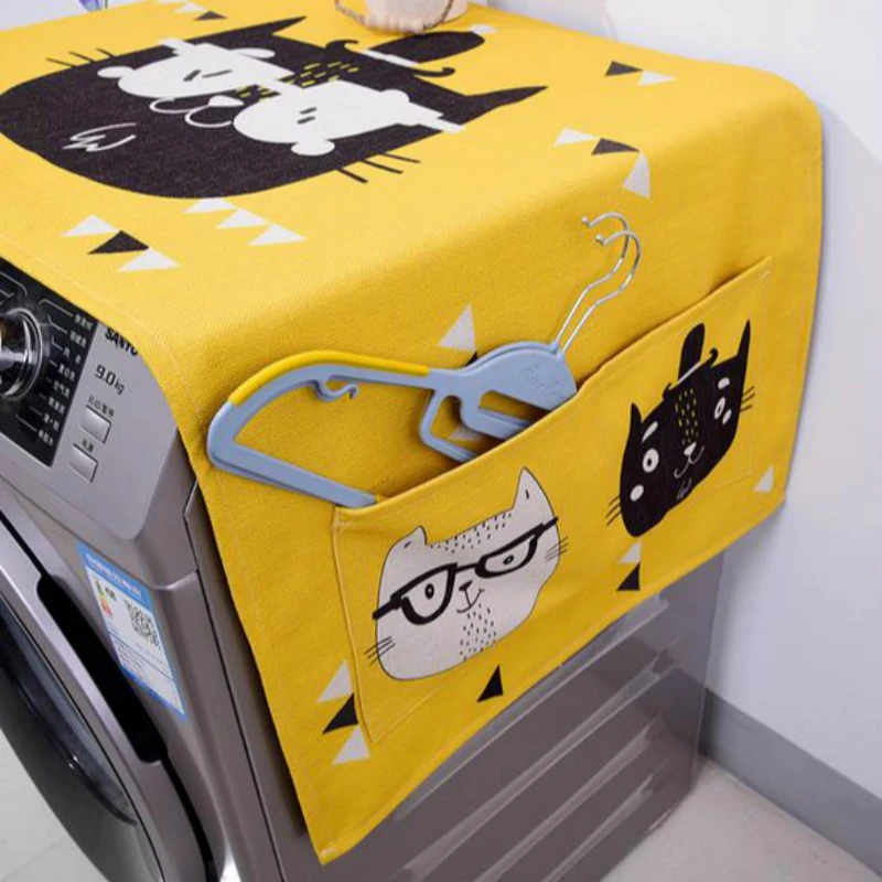 Kawaii мультфильм кошка животное двойного назначения льняной пылезащитный чехол Кухня Стиральная машина холодильник сумки для хранения 1 шт