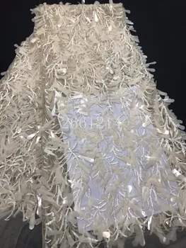 

New design BZL-TC816 Ivory white tassel paillette embroidery lace mesh african fabric for evening dress/party