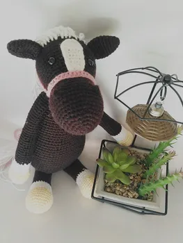 

crochet toys Rattles amigurumi doll black hourse number WS008