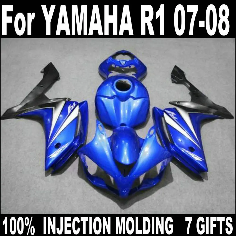 100% подходит Обтекатели для Yamaha инжекционного метода литья R1 2007 2008 синий черный