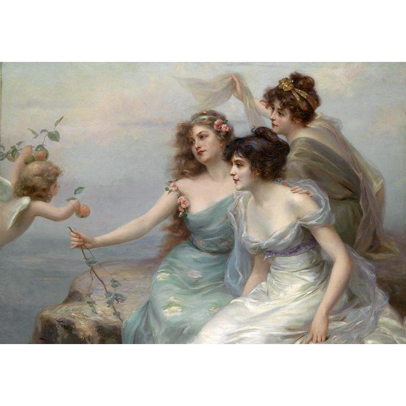 

Canvas art work sticker flying fairy family naturalism photo oil painting wallpaper home decor painting art for hotel decoratio