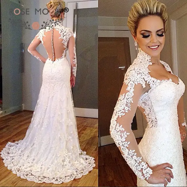 Lace High Collar Wedding Dress