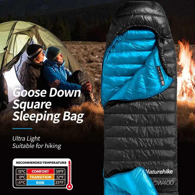 Naturehike CW400 Ultralight 4 Season Square Goose Down Backpacking Sleeping Bag Cold Weather Waterproof Camping Sleeping Bag