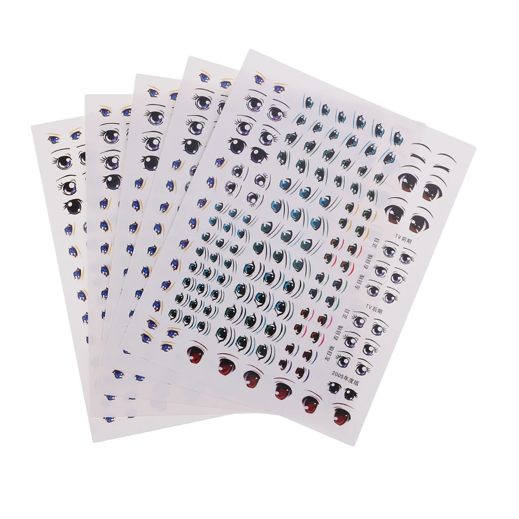 5 Sheets Assorted Eyes Stickers DIY Doll Accessories Cartoon Toy Eyes Cute Anime Figurine Dolls Eye Paster Face Clay Decals Mold