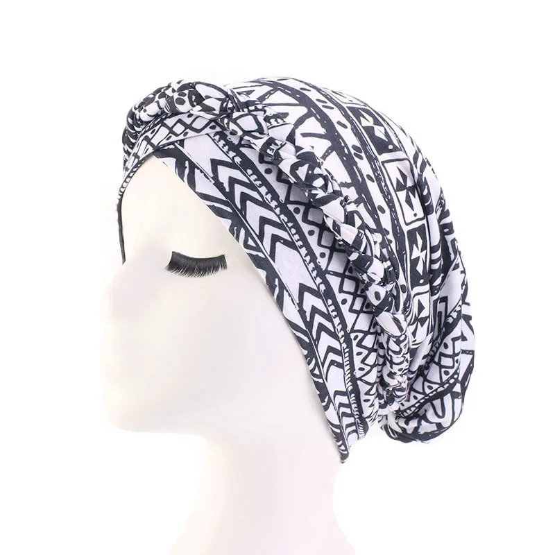 New Ethnic Style Twist Braid Turban Cap Bohemian Print Muslim Hat Women Bandanas Headwear Hair Accessories Headscarf Hijab