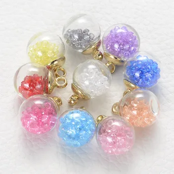 

20pcs/Lot Resin Crystal Inside Round Mechanized Blown Glass Globe Beads Gold Plated Pendant For Diy Stud Earring Necklace Making
