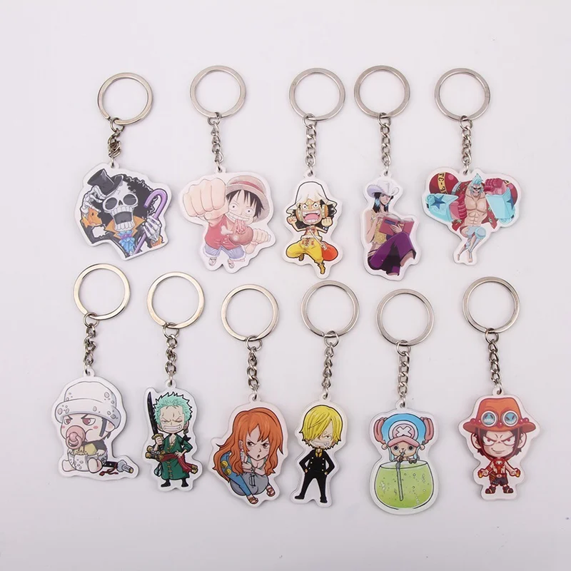 

11 styles One Piece Keychain Trafalgar Law Luffy Key Chain Hot Sale Custom made Anime Key Ring